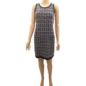Eva Mendes Black Red Tweed Knit Mini Shift Dress Mod Academia Preppy XS Metallic